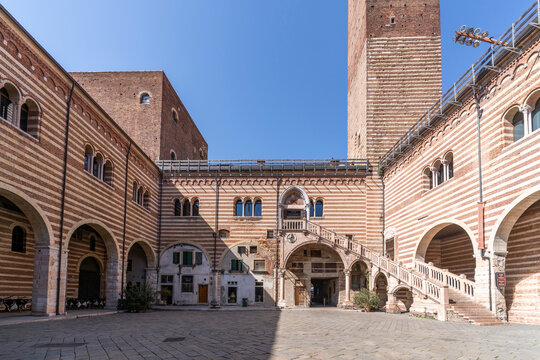 Palazzo della Ragione is the house of Modern Art Gallery Achille Forti (Galeria d'Arte Moderna) on Piazza delle Erbe in center of Verona city