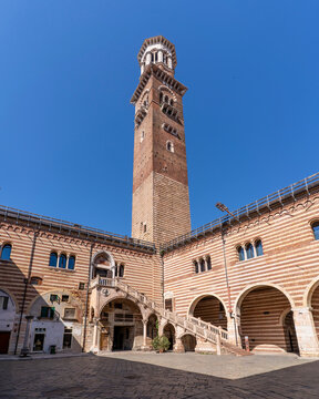 Palazzo della Ragione is the house of Modern Art Gallery Achille Forti (Galeria d'Arte Moderna) on Piazza delle Erbe in center of Verona city
