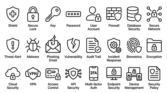 Cybersecurity icons and symbols collection.