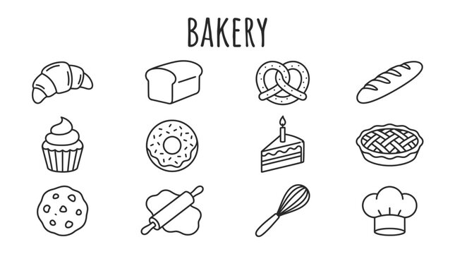 Bakery icons with various bread types.