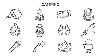 Fototapeta premium Camping Gear And Equipment Icons.