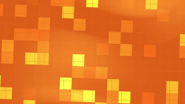 Bright colorful geometric pattern, golden squares on vibrant orange texture. Suitable for graphic design, digital art, backgrounds, and web design.
