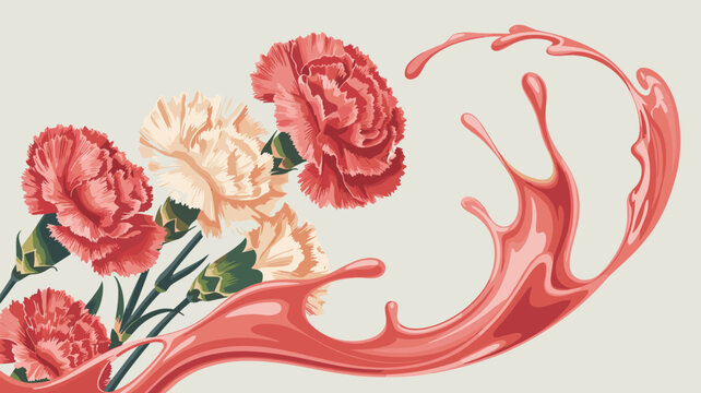 Surreal pink carnation flowers morphing into liquid splash forms