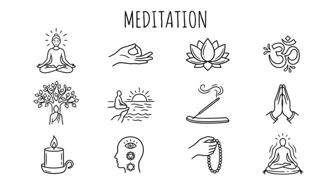 Meditation and mindfulness concept icons.