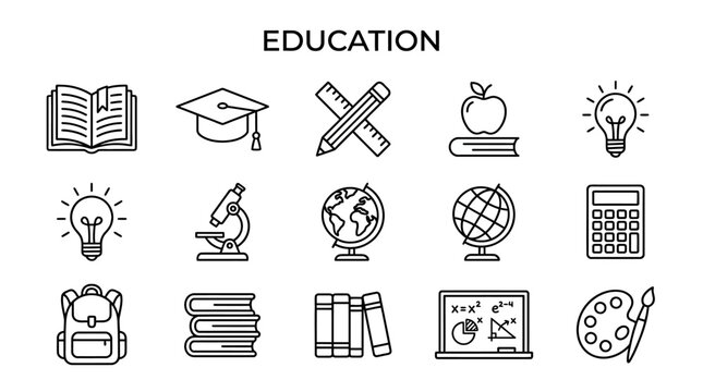 Education icons and learning symbols.