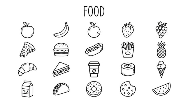 Variety of Food Icons and Symbols.