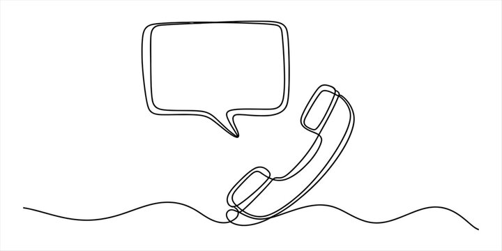 Continuous single line drawing of a telephone handset and a speech bubble representing a customer service phone call concept in a simple minimal style Vector, illustration