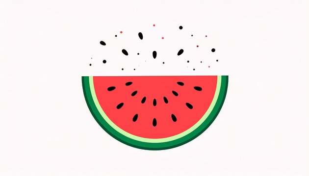 Fresh watermelon slice with black seeds in flat vector illustration style on white background