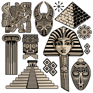 Ancient Egyptian and World Tribal Art Historical Symbols Vector editable Elements EPS - Set of 12
