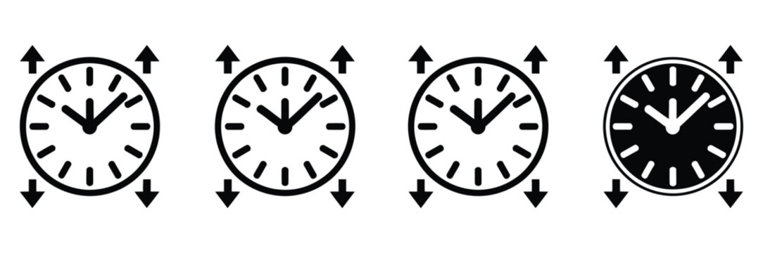 Uptime and downtime icon with clock arrow up and arrow down flat vector illustration symbol for system status performance monitoring reliability metrics technology interface design