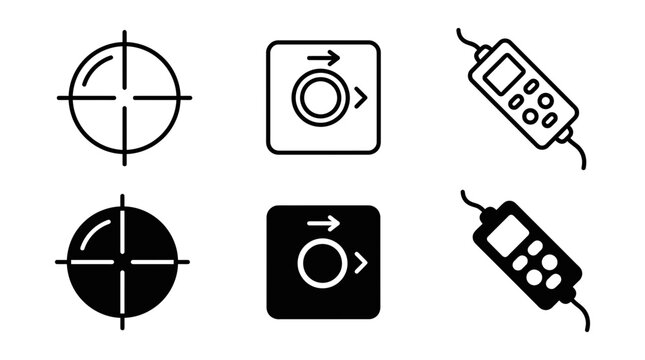 Target and device icons: aiming reticle directional arrow controller with crosshair bullseye direction
