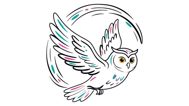 Soaring mythical bird of the night with dynamic flight paths. This colorful avian graphic includes adaptable line weights and easy-to-modify stroke options for fast-paced design work.