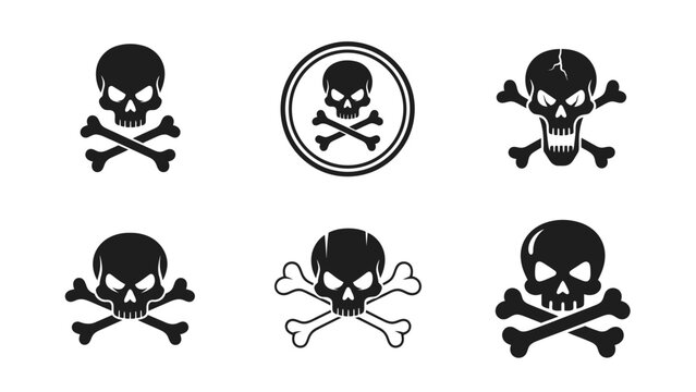 Skull and Crossbones Icons Set - Danger, Warning, Pirate Symbols
