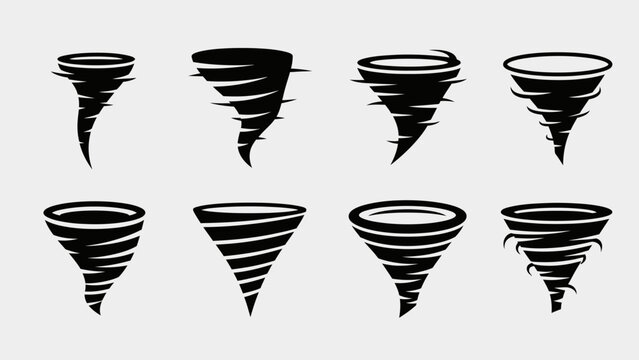 Tornado Icons Set, Swirl Storm Symbols, Cyclone Vector Graphics