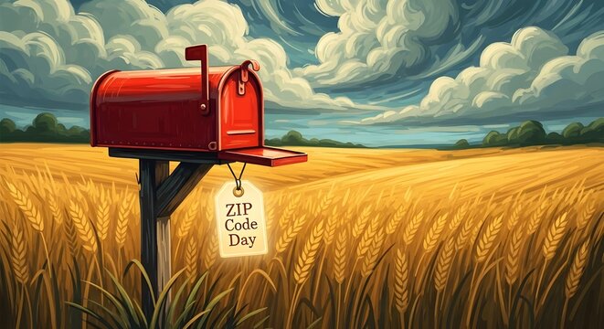 Romantic Rural Mailbox Countryside Oil Painting ZIP Day Vector Clipart