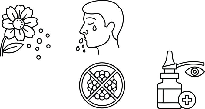Allergy symptoms and relief sneezing, eye drops, and pollen warning