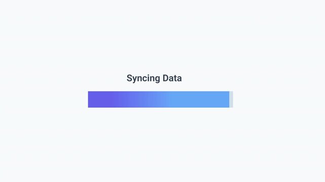 Animated progress loading bar with gradient colors and syncing data status text in a minimal user interface design concept.