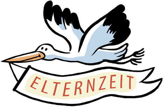 Storch mit Elternzeit-Banner