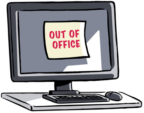 Computer monitor with out of office sticky note