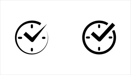 Modern clock outline icon with check mark style in minimalist black line design. Ideal for time management, schedule, productivity, reminder, deadline, alarm, and business applications. © Muhammad