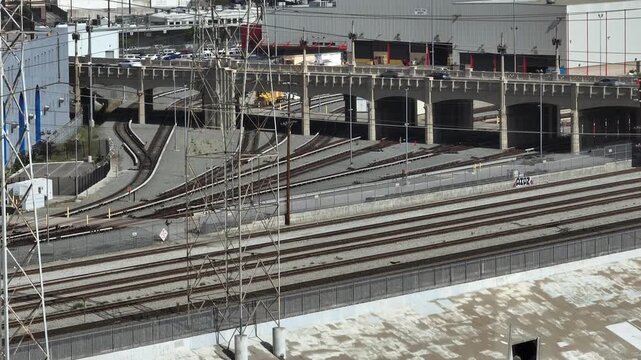 Los Angeles Close Up of Industrial Railway Drone Aerial View