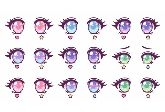 Cute Sparkling Anime Eyes with Detailed Highlights and Lashes Vector Set