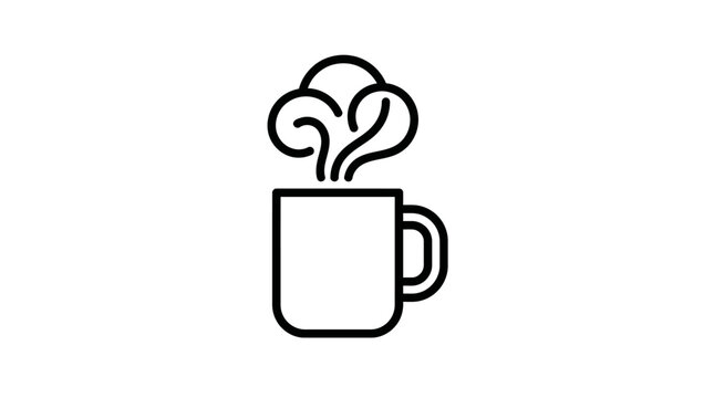 A minimalist line art icon representing a steaming cup of coffee or hot beverage, perfect for cafe or drink-related designs