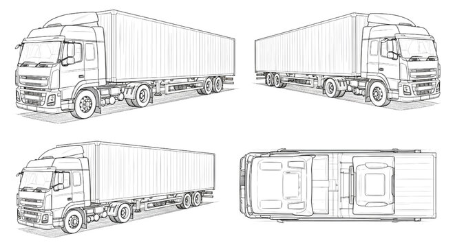 Commercial Freight Truck CAD Vector Drawing for Logistics and Transport Design