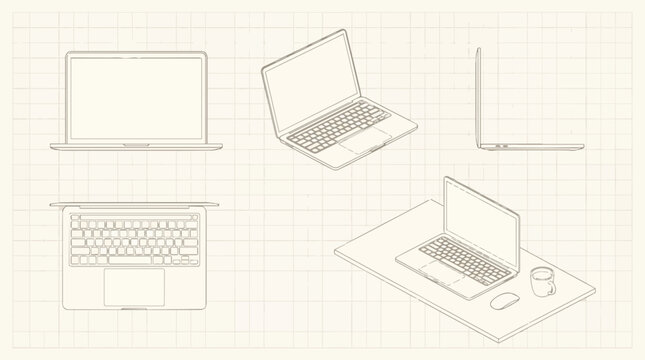 Laptop computer with various views.