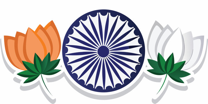 ashoka chakra with lotus flowers india national emblem illustration