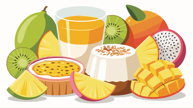 Tropical desserts and glossy fruit elements &ndash; Perfect for summer catering menus, island resort promotions, or exotic food branding.