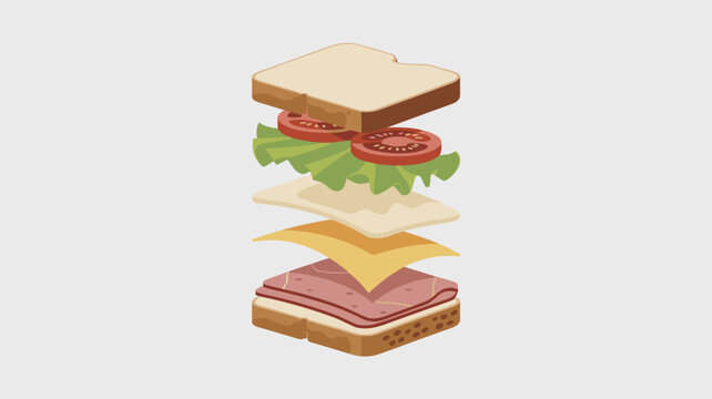 Deconstructed sandwich infographic vector &ndash; Perfect for restaurant menu designs, cooking blogs, or dietary education graphics.