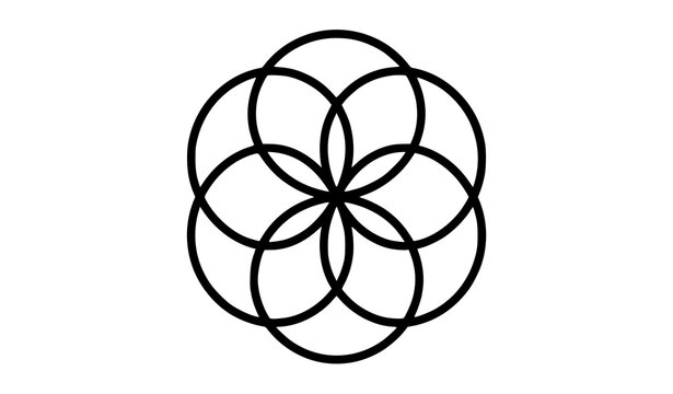 Minimal Seed of Life Sacred Symbol Black Vector Icon for Holistic Branding