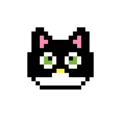 Fototapeta premium Cute pixel art black and white cat face, a charming minimalist digital illustration for icons or avatars