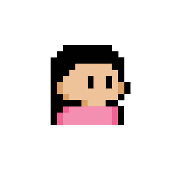Charming pixel art illustration of a minimalist female character, a retro digital avatar for games and online use