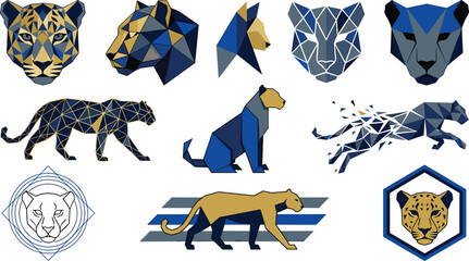 Geometric Panther Low Poly Vector Collection Featuring Abstract Leopard Faces Running Wild Cats and Modern Polygon Animal Logo Designs © MstSuborna