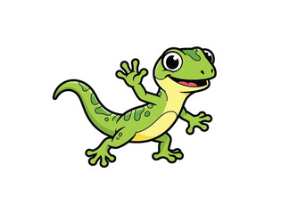Fototapeta premium Cute cartoon green gecko waving
