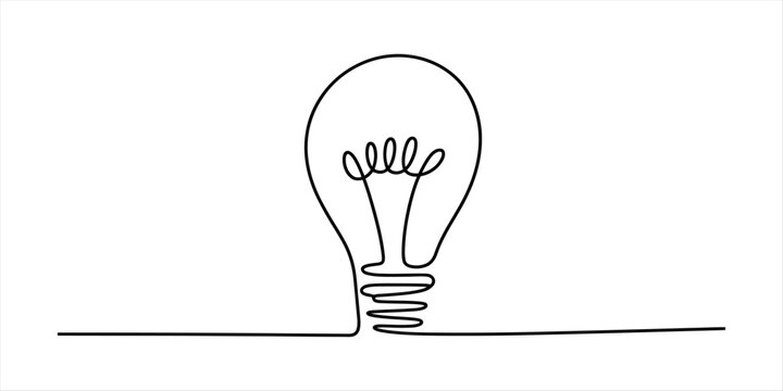Minimalist continuous single line drawing of a light bulb representing a creative idea innovation concept and success in business and education design Vector, illustration