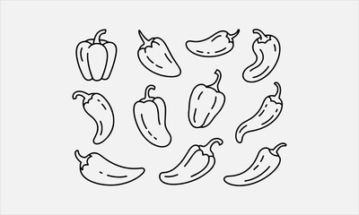 Obraz premium Pepper elements set outline sketch line art icon set vector illustration