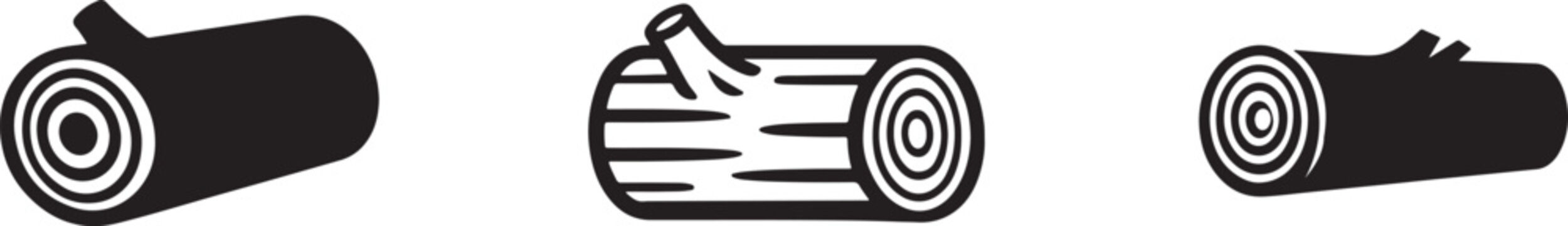 Wood log and firewood icon set for camping forestry construction and outdoor equipment design.
