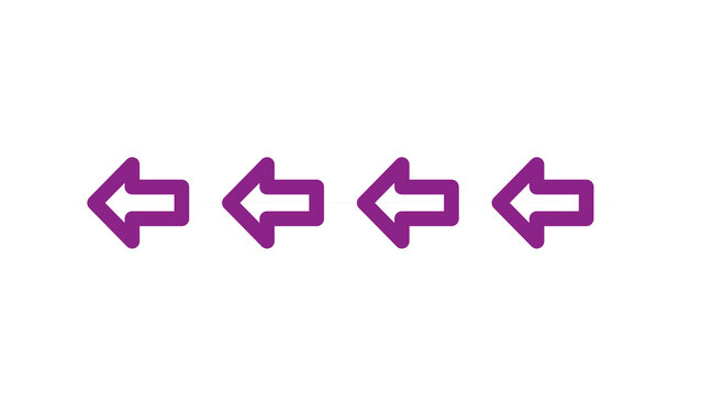 Four purple arrows pointing to the left on a transparent background, A series of four identical purple arrows are arranged horizontally, all directing towards the left side of the frame