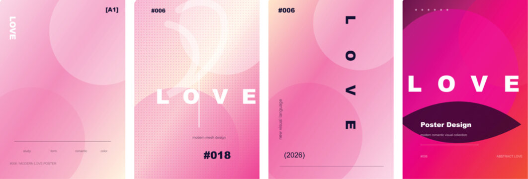 Modern love poster design with soft gradient background and abstract transparent circle shapes.