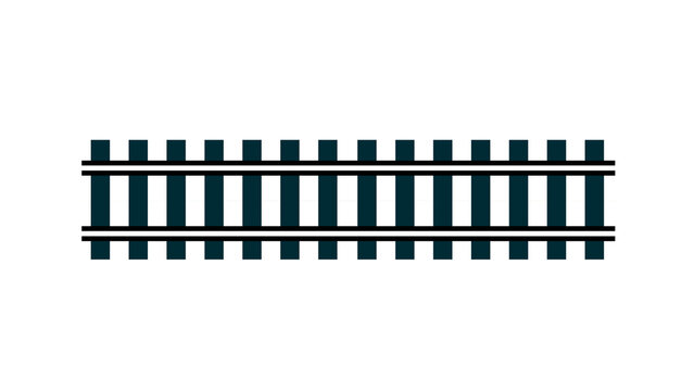 Simple graphic representation of railroad tracks on a transparent background, A minimalist depiction of parallel railway tracks, featuring dark blue sleepers and white rails, isolated