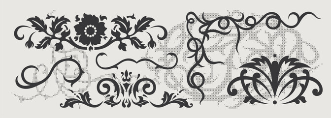 Vector design element of classic baroque ornaments with elegant scrollwork, medieval details. © softulka