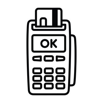 Credit card payment terminal with ok screen and inserted card icon for successful transactions pos machine terminal