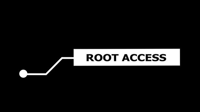 Root access lower third motion overlay with clean minimalist typography and smooth animated callout line for tech tutorials, cybersecurity presentations, and software ui