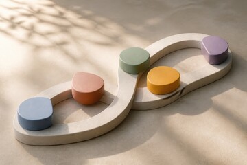 Obraz premium Business growth strategy concept with wooden infinity loop and colored blocks on neutral background