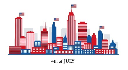 Fototapeta premium 4th of july city skyline silhouette with american flags