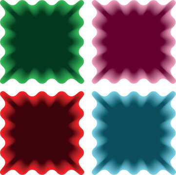 A creative vector illustration of four squares with wavy scalloped edges in vibrant colors. This playful design is perfect for stickers badges or modern creative layouts requiring a unique geometric.