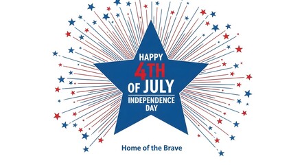 Obraz premium Happy 4th of july independence day greeting with a large blue star and fireworks